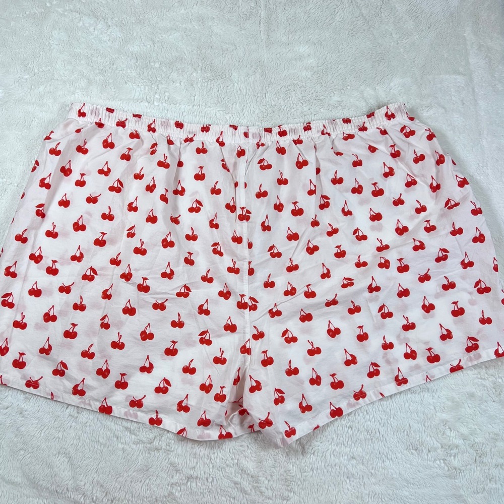 SKIMS Cherry Print Cotton Poplin Sleep Shorts White Red‎ Plus Size 4X NWOT - Picture 4 of 12
